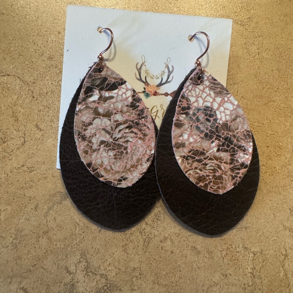 - Averee Grace Designs Two layer brand new leather earrings NWT